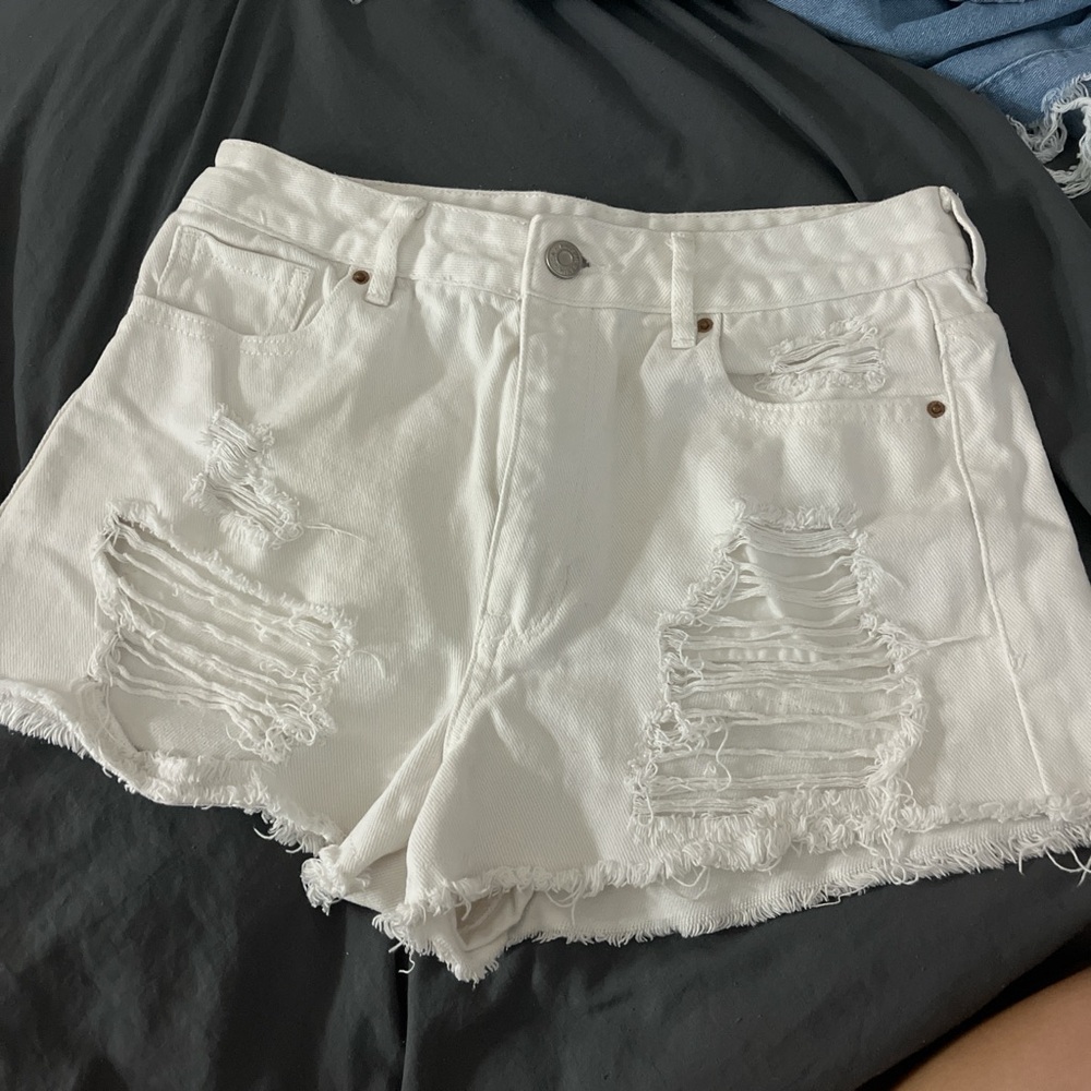 White Distressed Denim Shorts